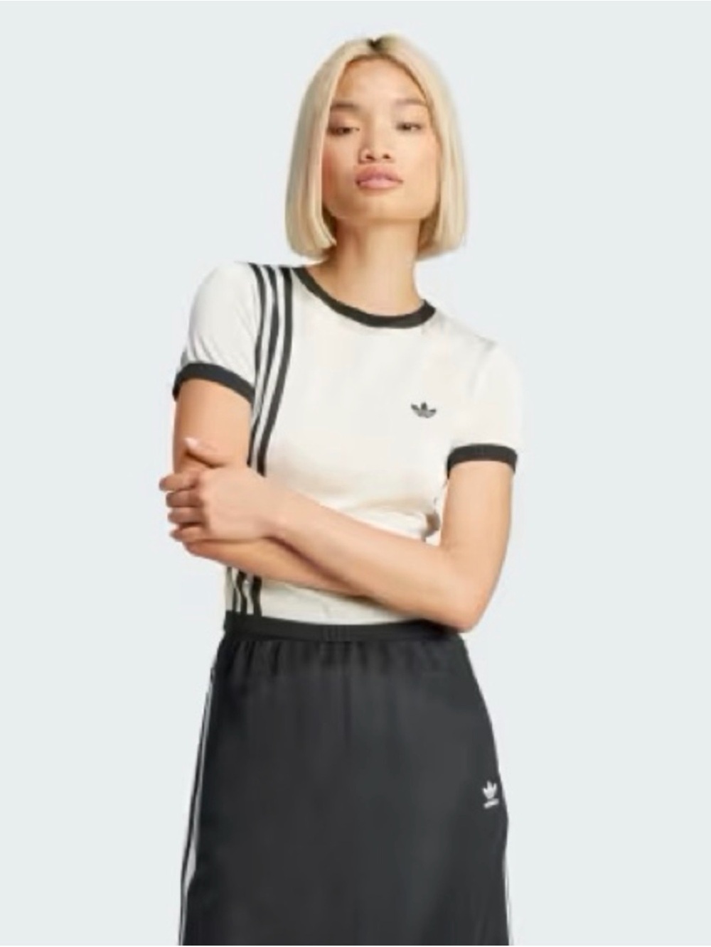 Adidas Cream 3 Stripe Ribbed Crew Neck